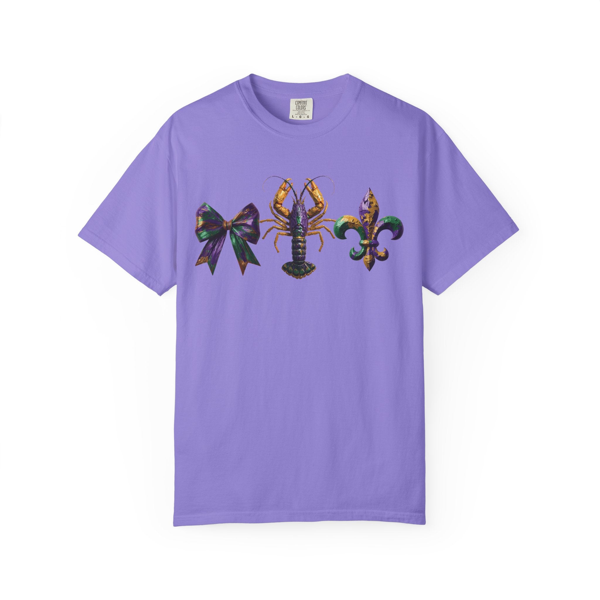 Faux Yarn Bow Crawfish Fleur-de-lis Mardi Gras T-shirt