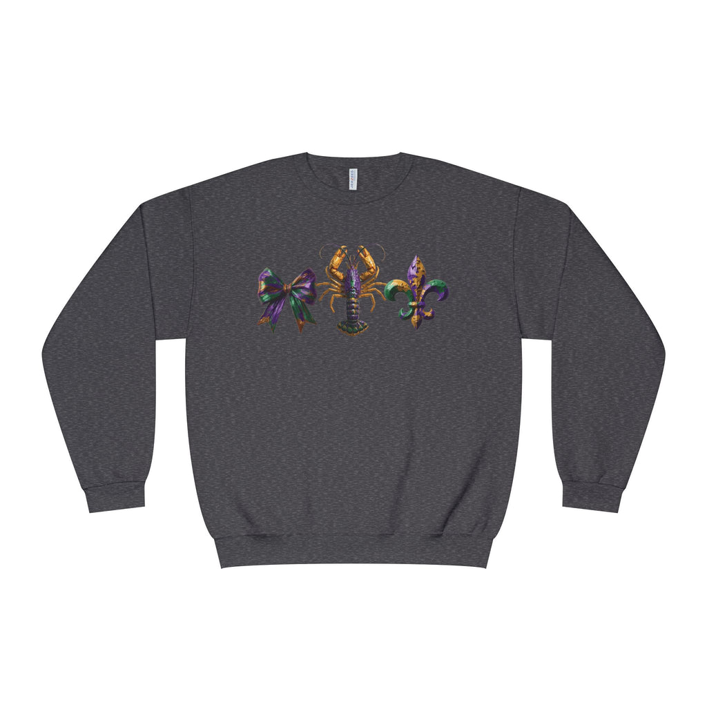 Faux Yarn Bow Crawfish Fleur-de-lis Mardi Gras Sweatshirt
