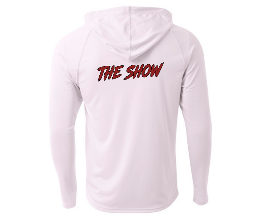 The Show Baseball Long Sleeve Hooded Performance Shirt (Red, Black, and White)