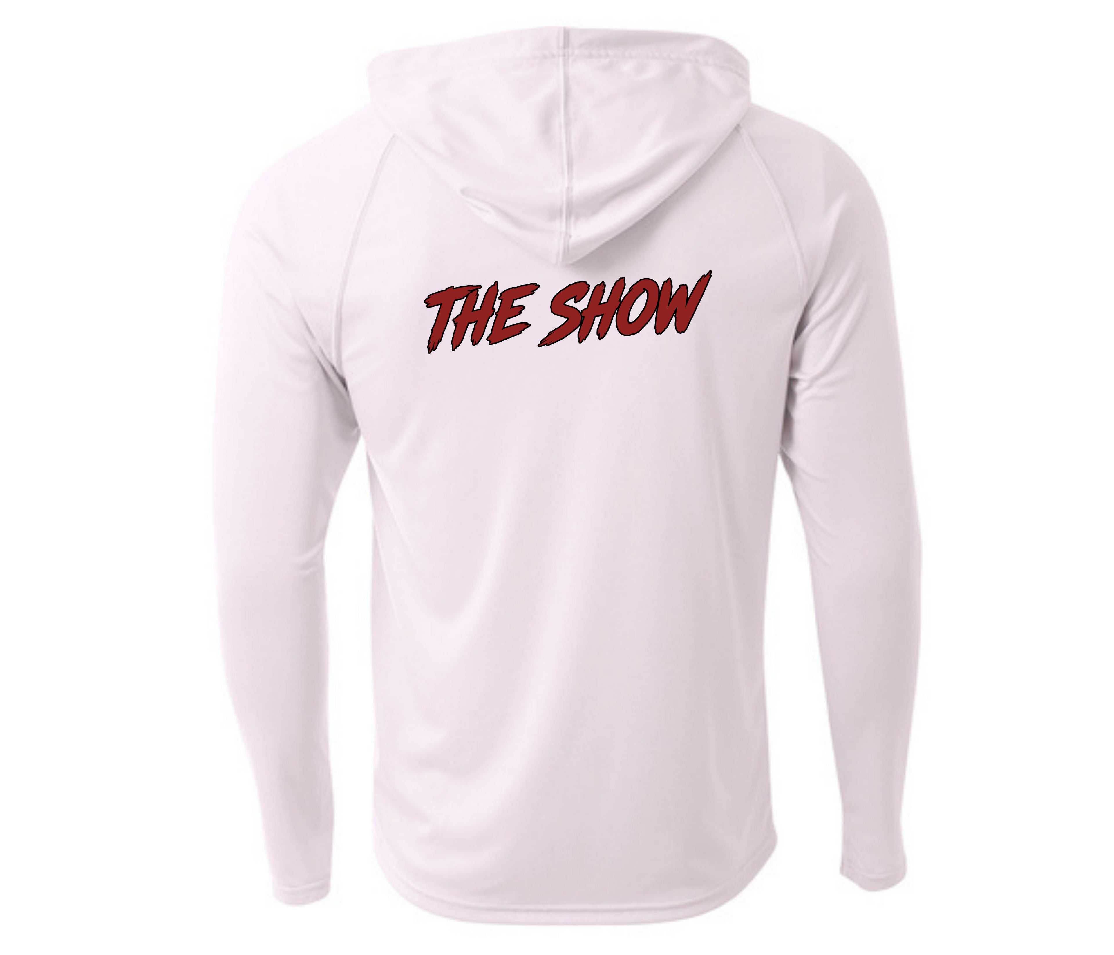 The Show Baseball Long Sleeve Hooded Performance Shirt (Red, Black, and White)