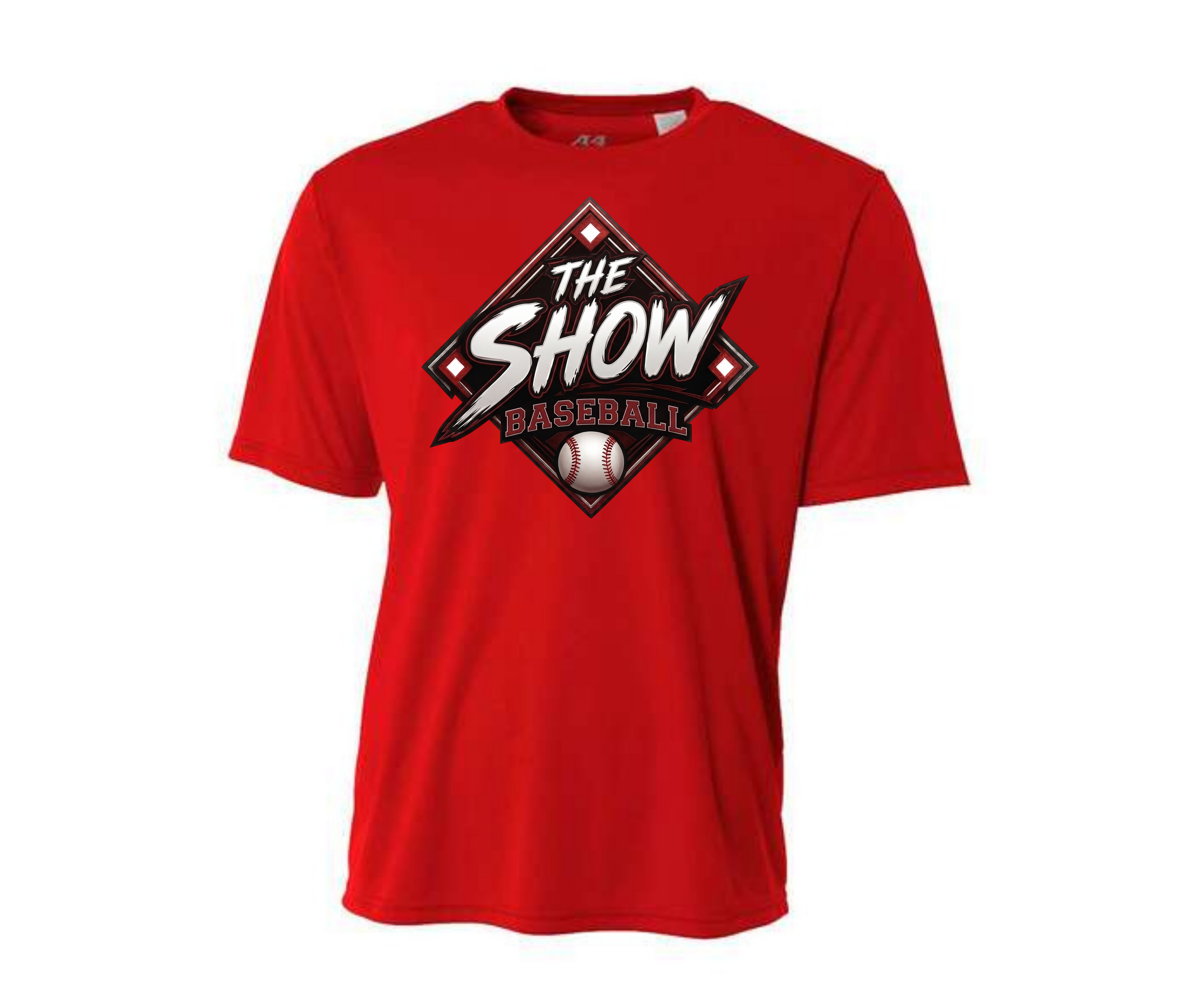 The Show Baseball Short Sleeve Logo Shirt (Red, Black, and White)