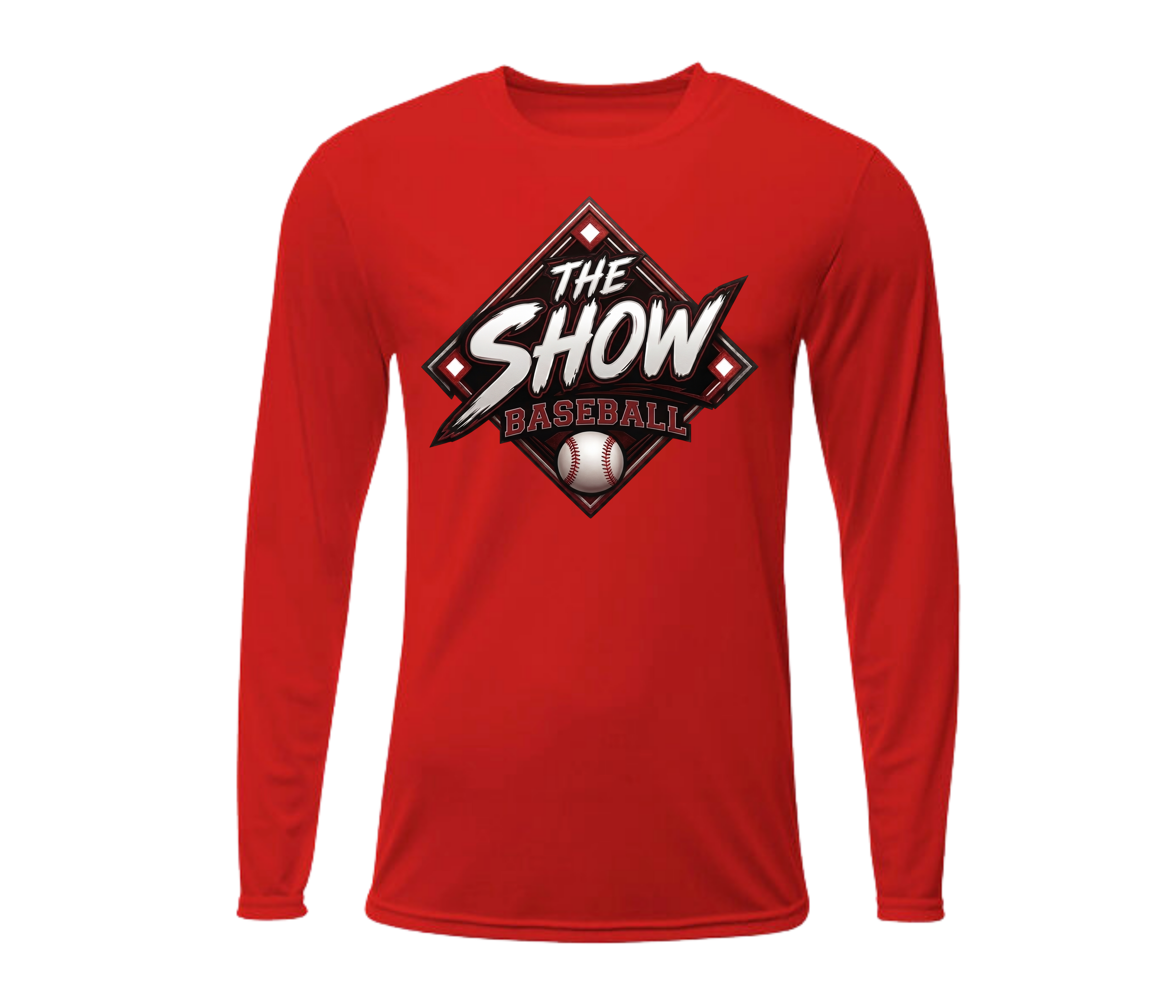 The Show Baseball Long Sleeve Logo Shirt (Red, Black, and White)